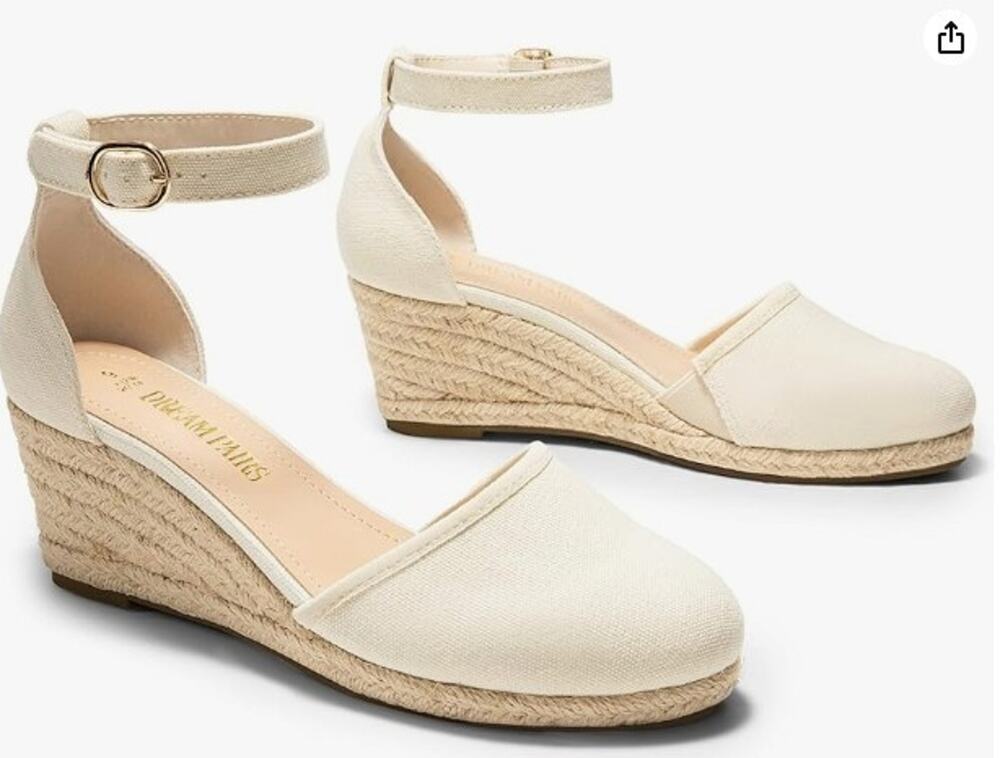 Dream Pairs Espadrille Wedge Sandals Women’s Size 8.5 Beige Canvas Closed Toe